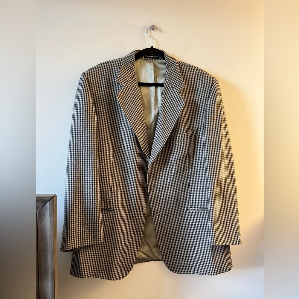 OSCAR DE LA RENTA Menswear Silk-Wool Checkered Blazer (46R)